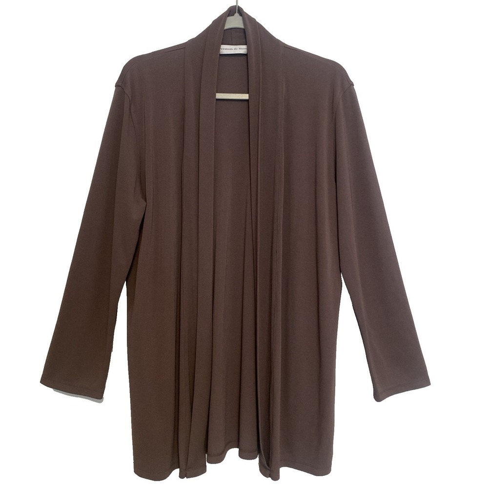 Preston York Cardigan M Easy Care Workwear Knit Relaxed Casual Chic‎ Rayon Brown